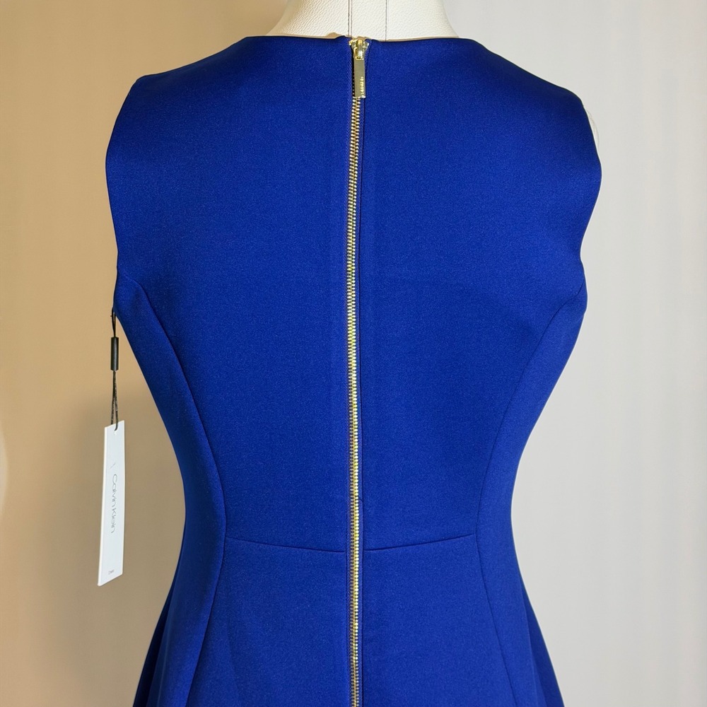NWT Calvin Klein Blue Sleeveless Scuba Knit Sheath Dress Size 8 Cocktail Career - Picture 5 of 10